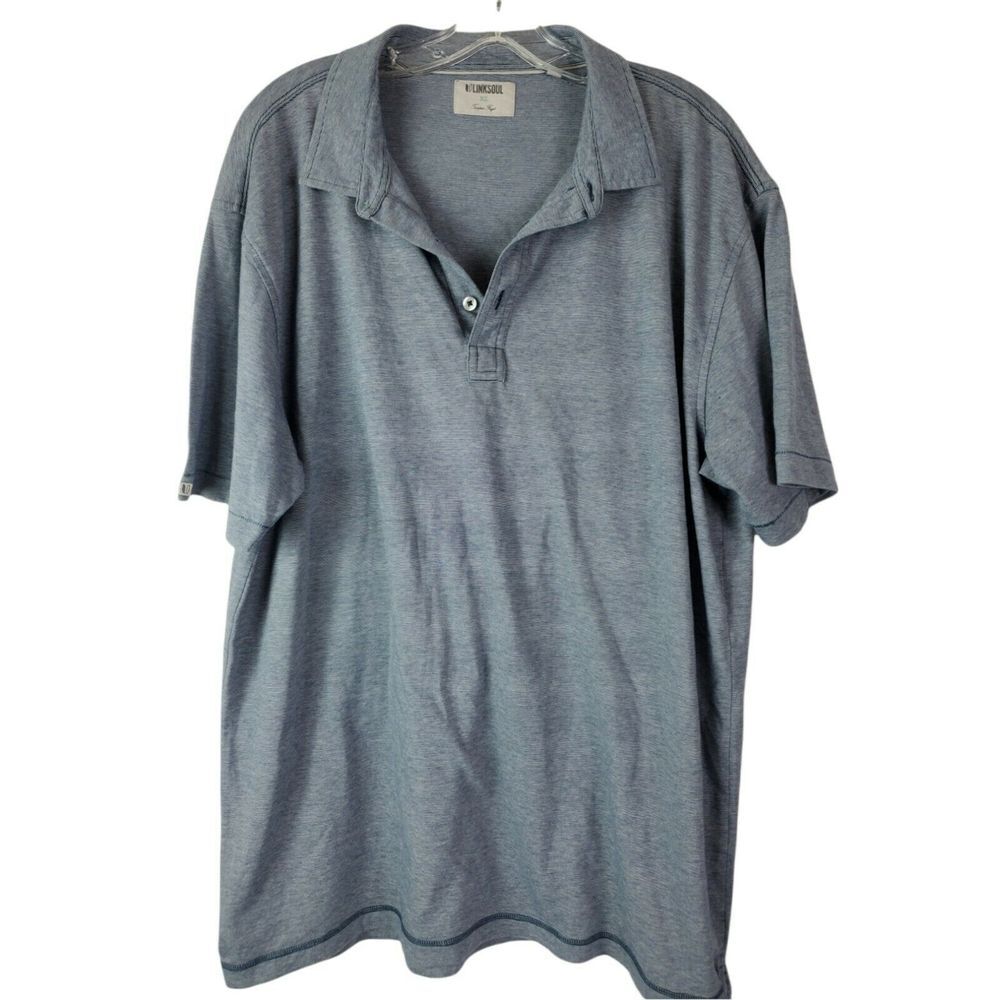 LINKSOUL Tempus Fugit Polo Shirt Blue Cotton XL Short Sleeve Casual‎